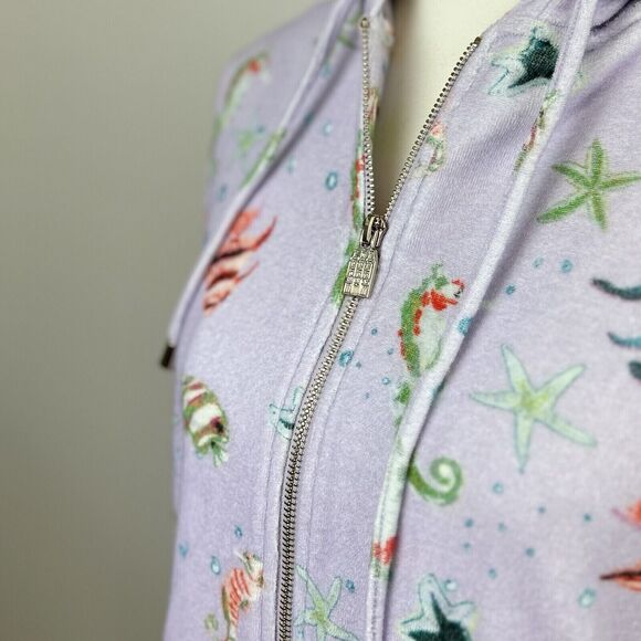 Hill House Allie Zip Up Hoodie Sweatshirt Sea Creatures Terry Purple Small NWT - Picture 6 of 10